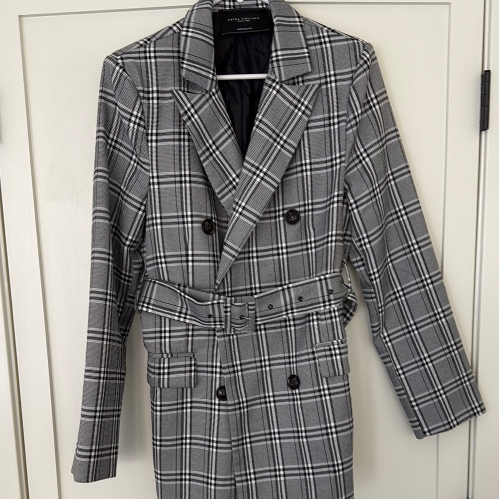 Gray Plaid Double-Breasted Coat